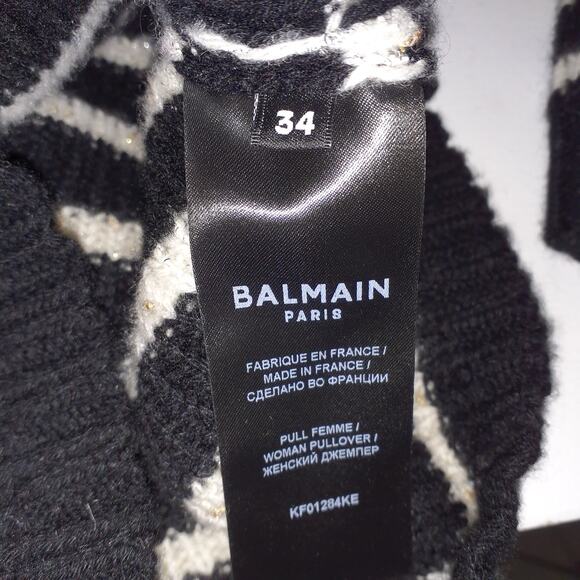 Balmain High Neck Black Striped Cashmere Blend Sweater Size XS - Picture 5 of 6